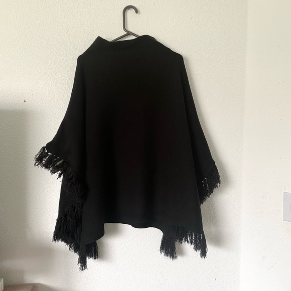 Black Fringe Poncho - Picture 2 of 7